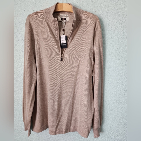 Joseph Abboud Men's Beige Oatmeal Quarter-Zip Sweater - Picture 1 of 9